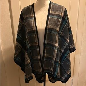 Plaid Open Front Poncho one size